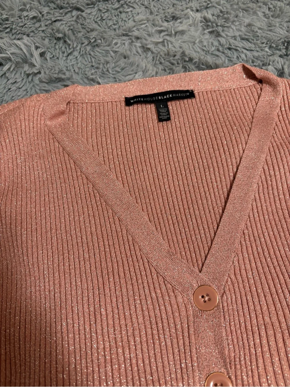 White House Black Market Women's Sparkle Rib Knit Henley Sweater - Peach